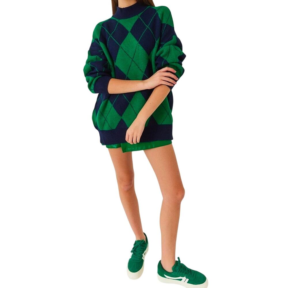 Preppy Ivy League Dark Academia Grandpacore 90s Grunge Argyle Knit Sweater XL